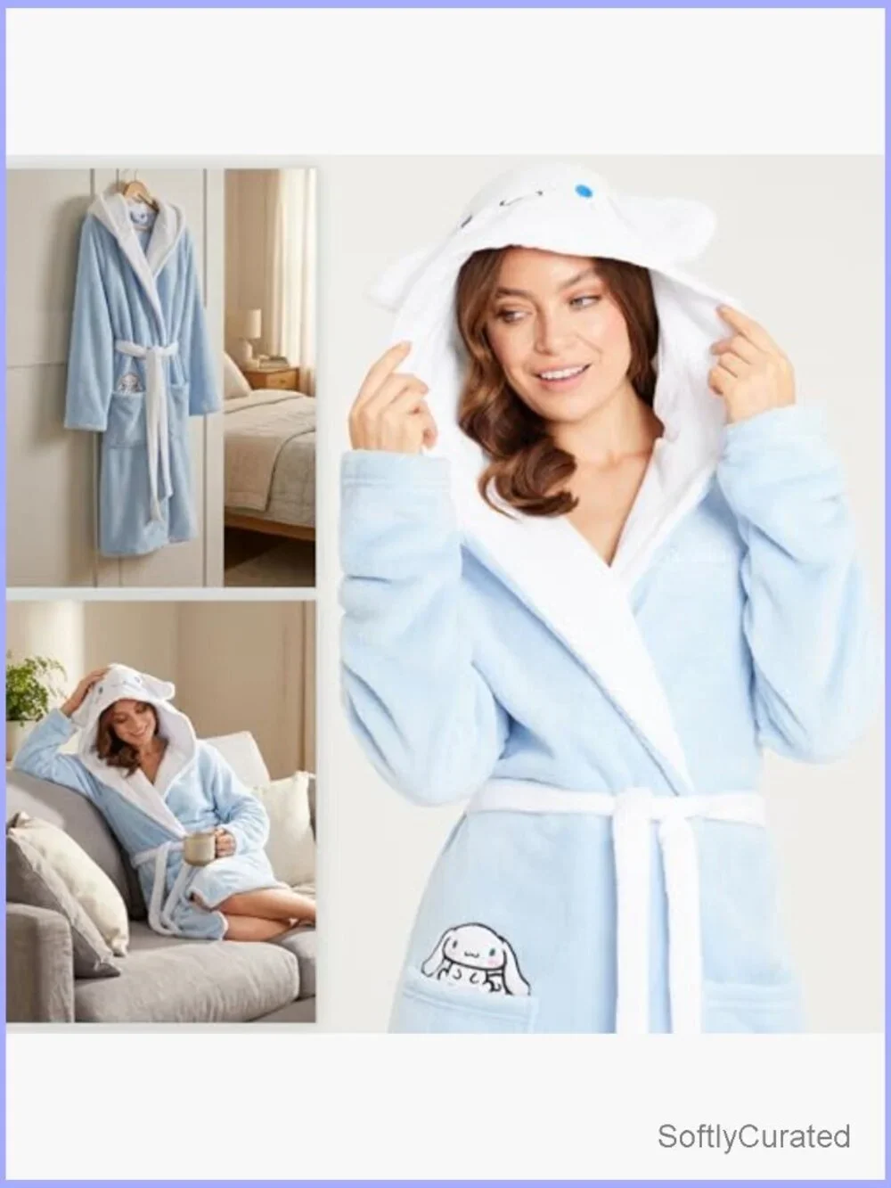 Kawaii Fleece Bathrobe with Hood and Pockets Loungewear